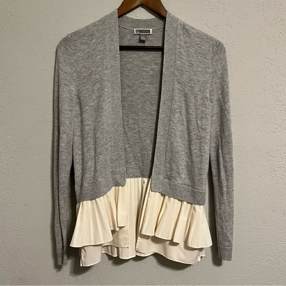 Chelsea28 Grey Ruffle Cardigan Sweater - Picture 3 of 8